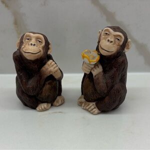 Vintage Chimps Monkey Franklin Mint Salt Pepper Shakers Noah's Ark Two By Two